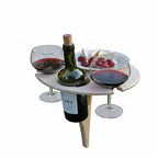 Picnic Table | Foldable Birch Wood & Wine Holder | 38 cm Tabletop