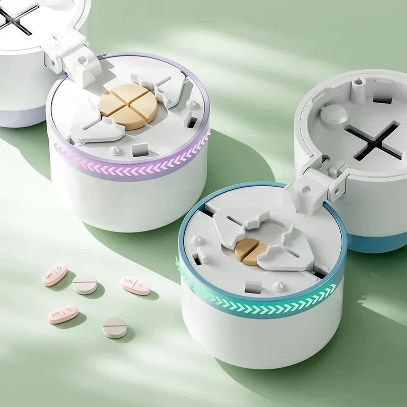 Pill Cutter & Splitter | Stainless Steel Blade & Safety Lock | Multi-Compartment Moisture-Proof Case