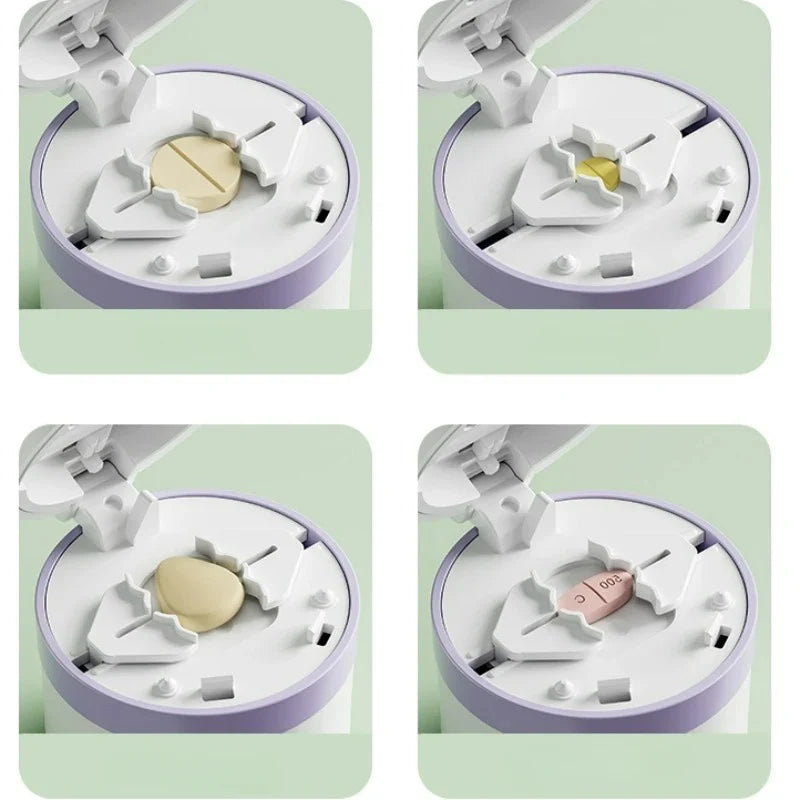 Pill Cutter & Splitter | Stainless Steel Blade & Safety Lock | Multi-Compartment Moisture-Proof Case