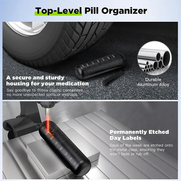 Pill Organizer | 7-Day Modular Aluminum & Waterproof Silicone Seal