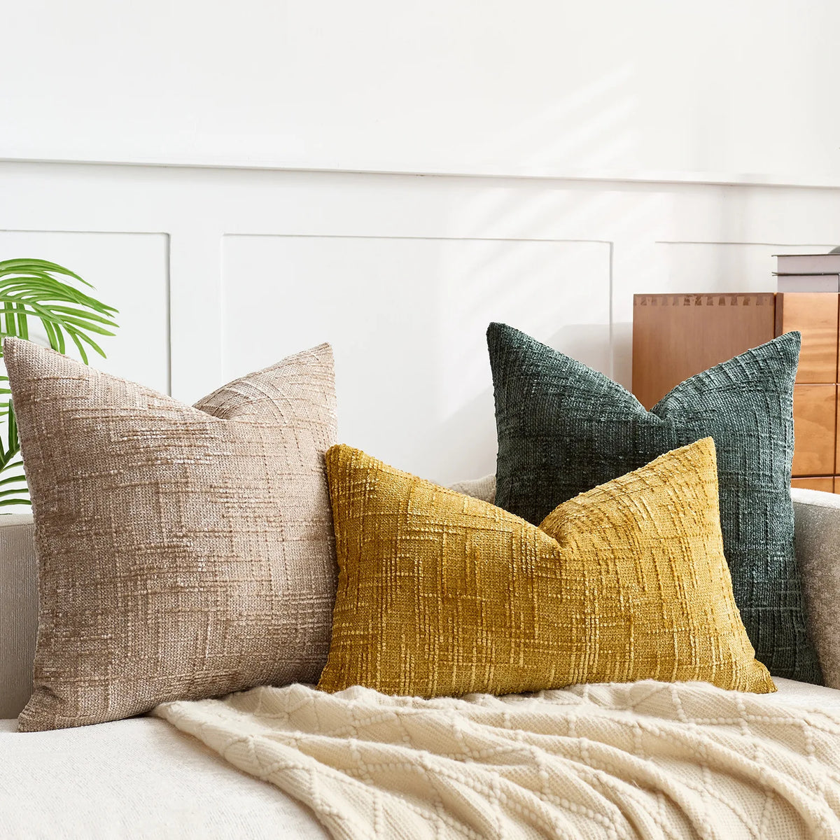 Pillow Cover | Chenille & Bamboo Texture | 40 x 40–50 x 50 cm