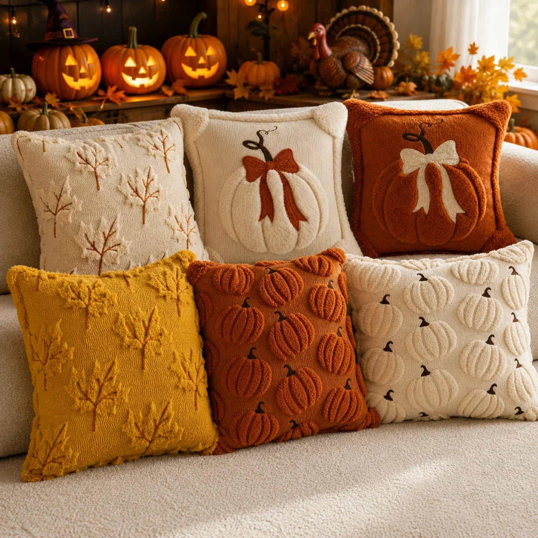 Pillow Cover | Hand-Tufted Chenille & Quilted Embroidery | Square 18 x 18 in