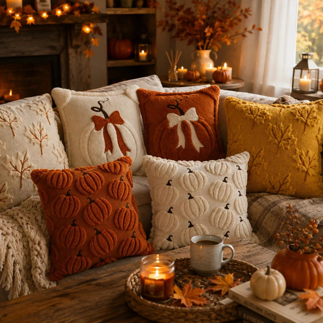 Pillow Cover | Hand-Tufted Chenille & Quilted Embroidery | Square 18 x 18 in
