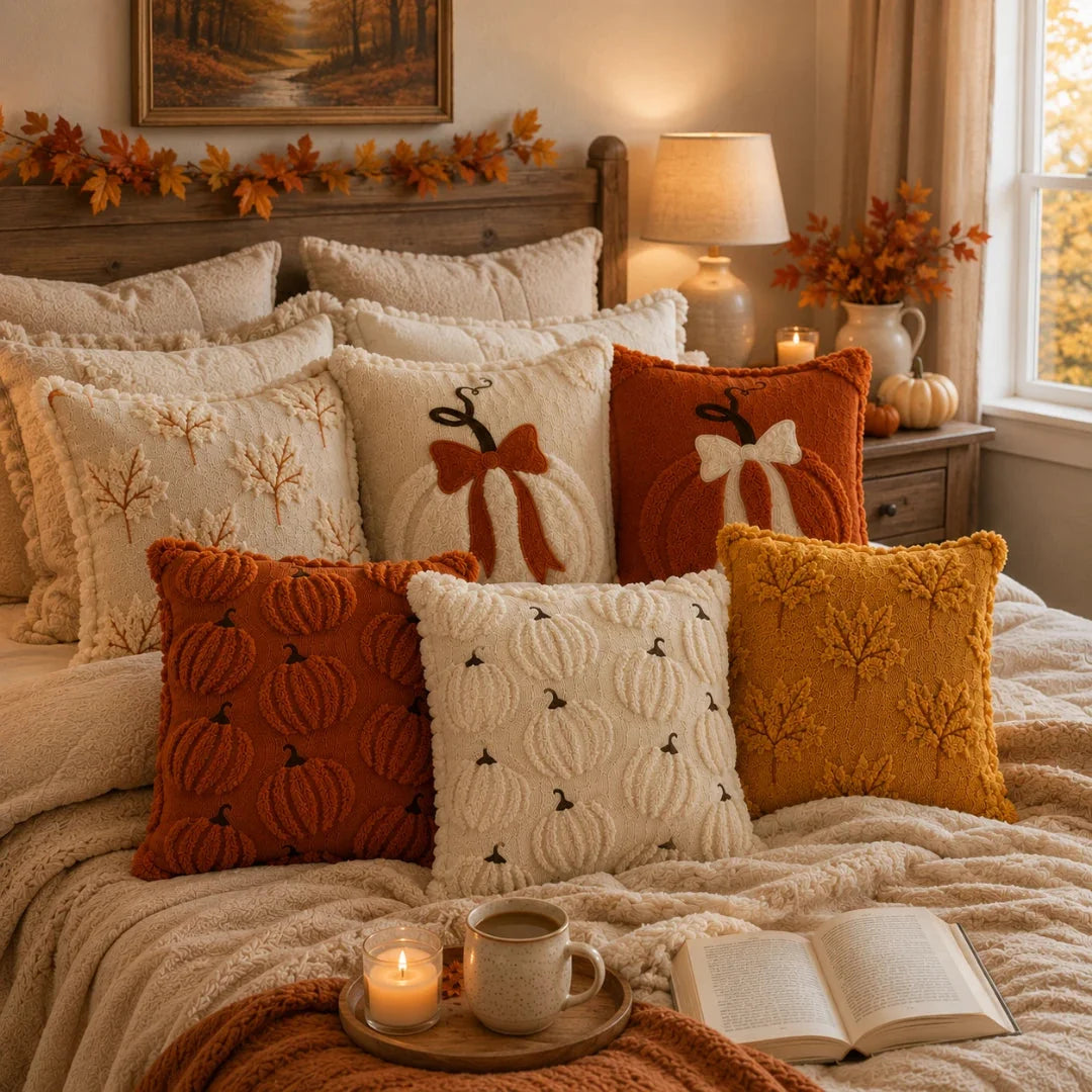 Pillow Cover | Hand-Tufted Chenille & Quilted Embroidery | Square 18 x 18 in