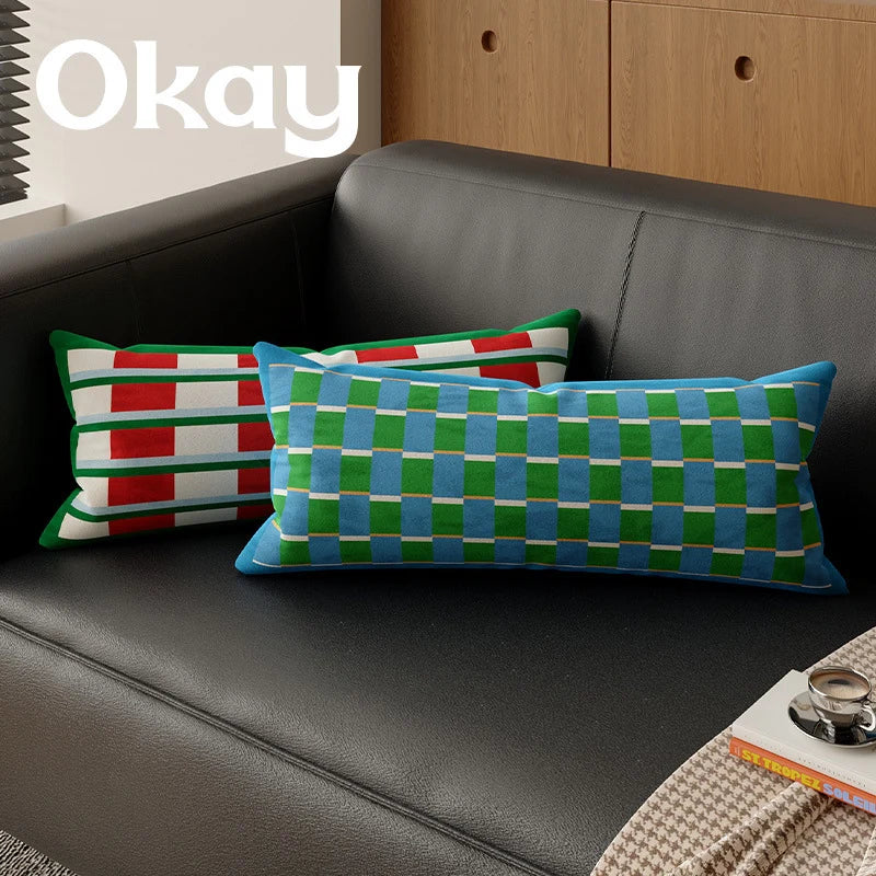 Pillow Cover | Velvet & Checkerboard Texture | Long Lumbar