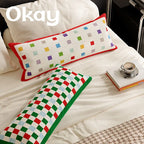 Pillow Cover | Velvet & Checkerboard Texture | Long Lumbar