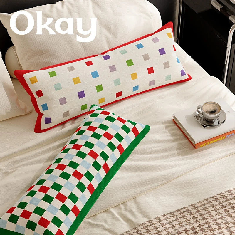 Pillow Cover | Velvet & Checkerboard Texture | Long Lumbar