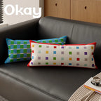 Pillow Cover | Velvet & Checkerboard Texture | Long Lumbar