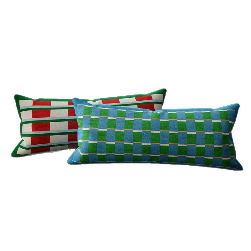 Pillow Cover | Velvet & Checkerboard Texture | Long Lumbar