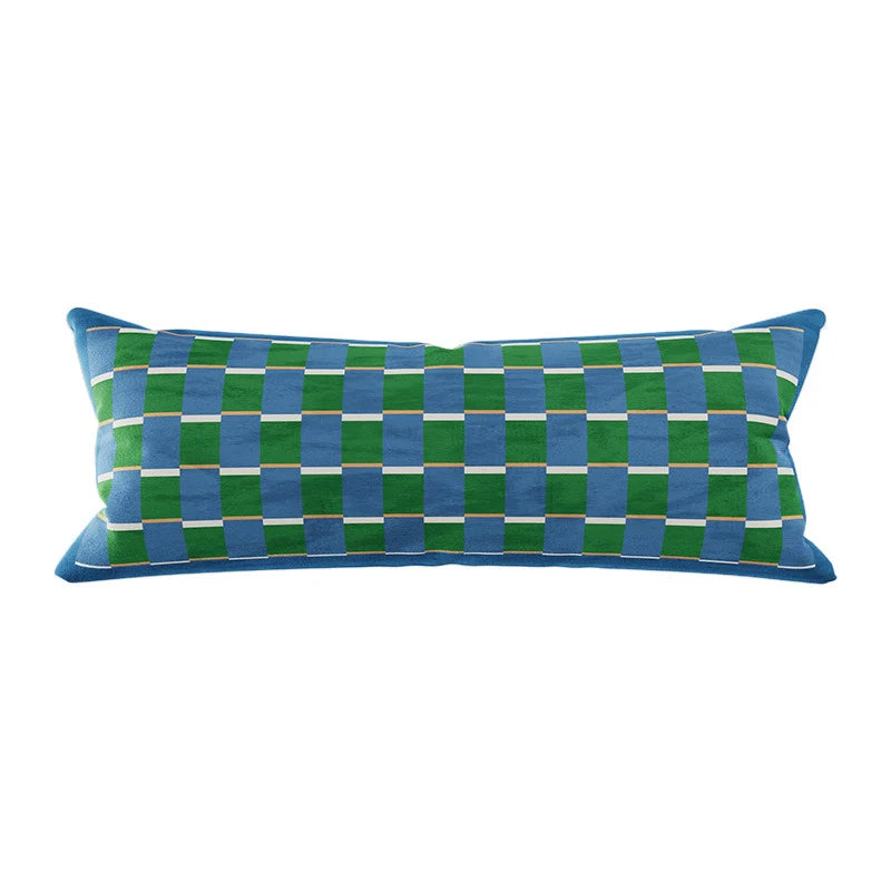 Pillow Cover | Velvet & Checkerboard Texture | Long Lumbar