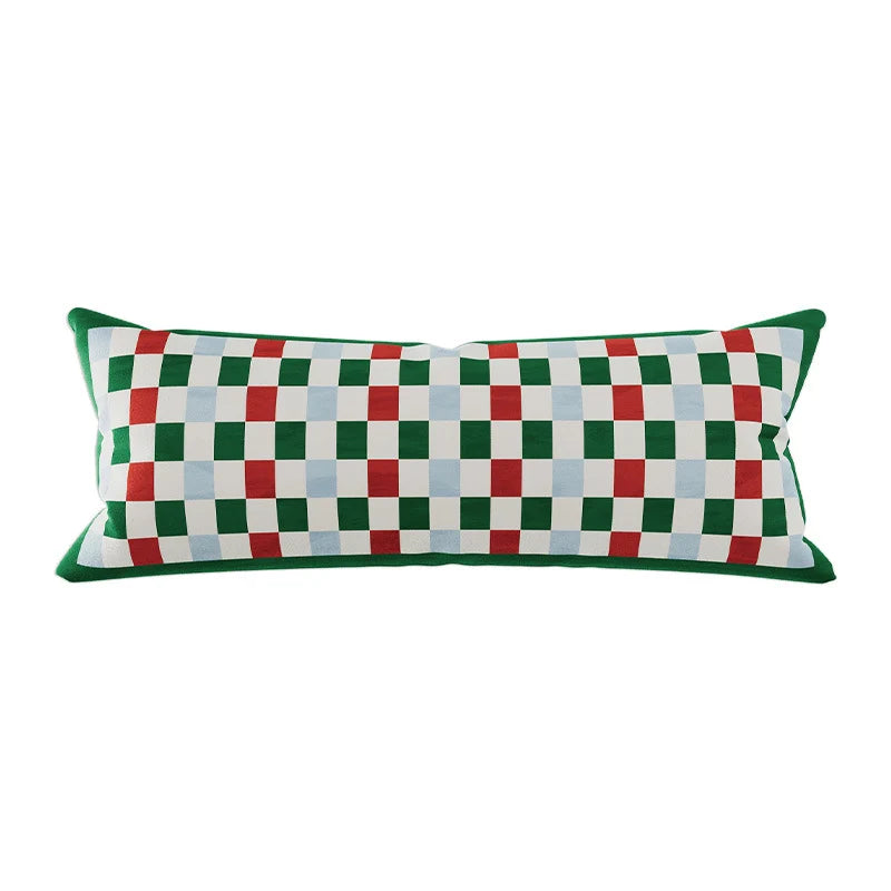 Pillow Cover | Velvet & Checkerboard Texture | Long Lumbar