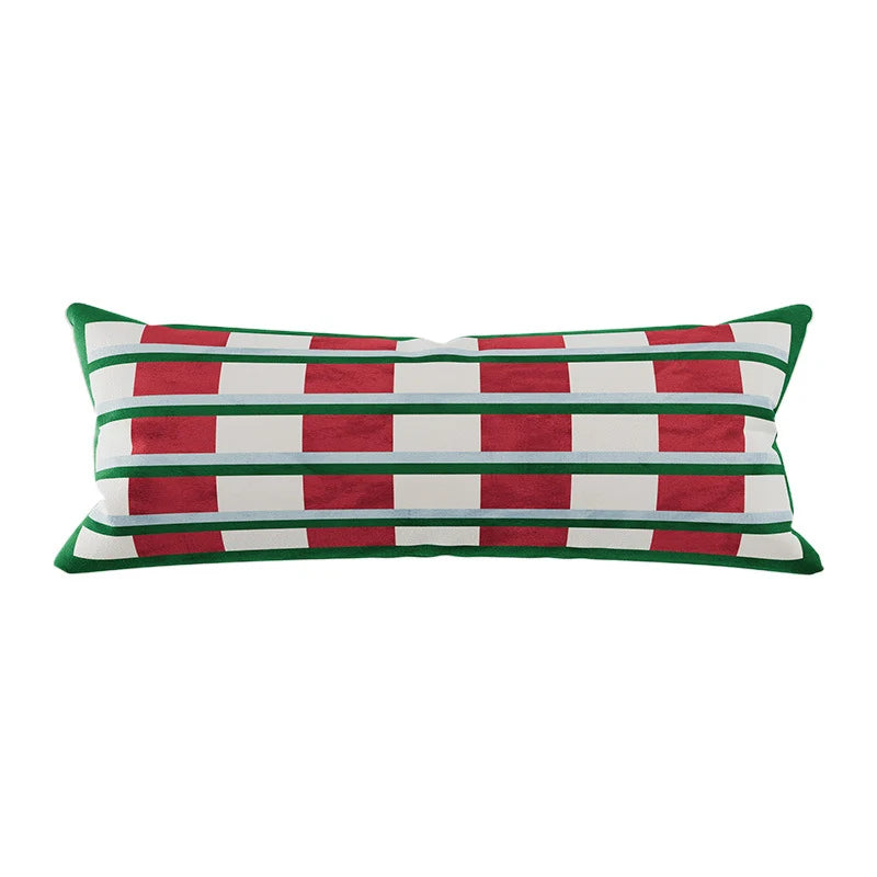 Pillow Cover | Velvet & Checkerboard Texture | Long Lumbar