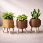 Plant Pot | Basket Weave & Wooden Feet | Inner Planting Insert