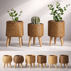 Plant Pot | Basket Weave & Wooden Feet | Inner Planting Insert