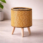 Plant Pot | Basket Weave & Wooden Feet | Inner Planting Insert