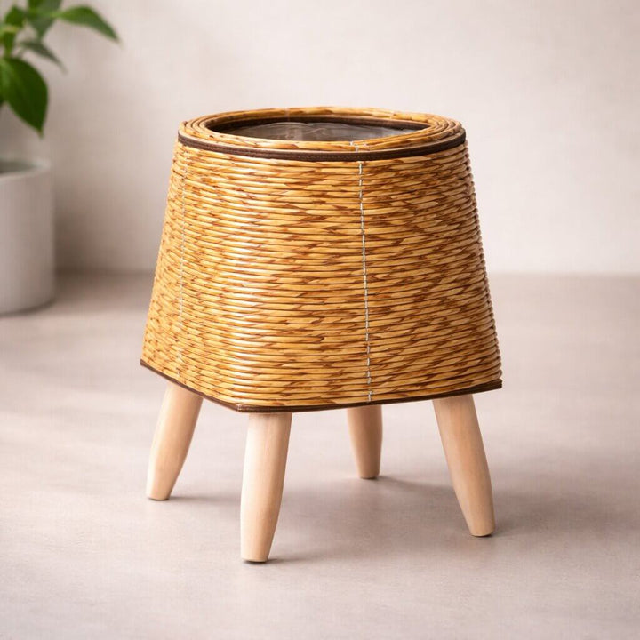 Plant Pot | Basket Weave & Wooden Feet | Inner Planting Insert