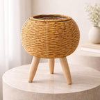 Plant Pot | Basket Weave & Wooden Feet | Inner Planting Insert