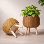 Plant Pot | Basket Weave & Wooden Feet | Inner Planting Insert