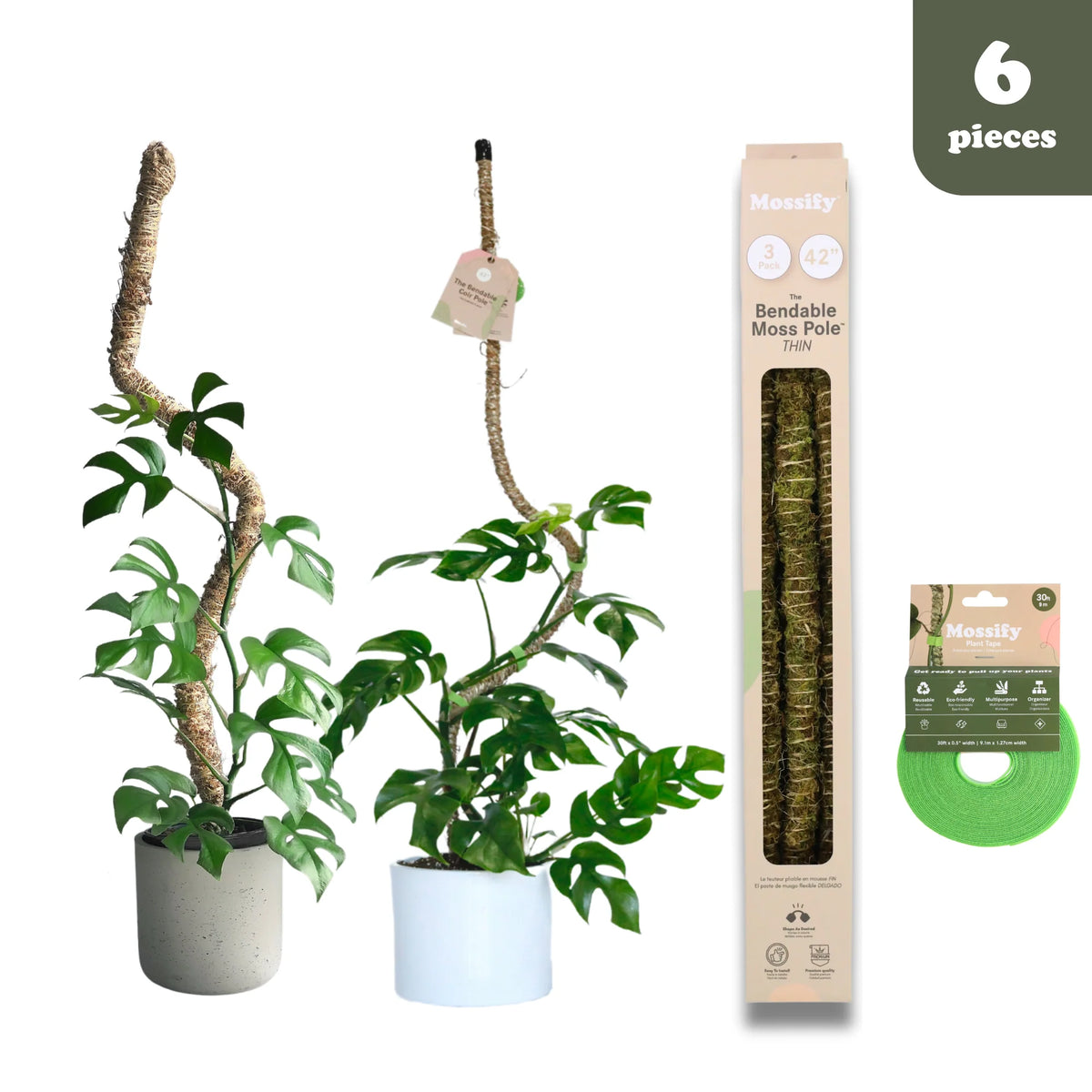 Plant Support Pole Set | Bendable Moss & Coir Poles | Flexible Design