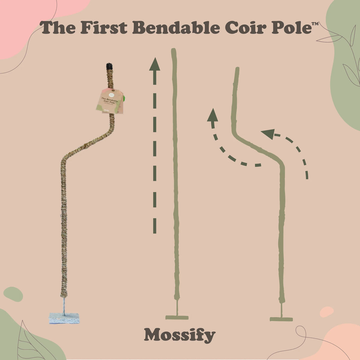 Plant Support Pole Set | Bendable Moss & Coir Poles | Flexible Design