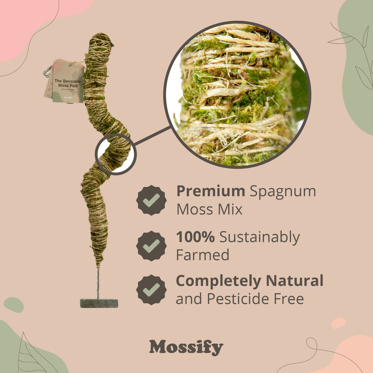 Plant Support Pole Set | Bendable Moss & Coir Poles | Flexible Design