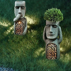 Planter | Abstract Resin Face & Integrated Solar LED