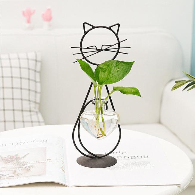 Planter | Cat-Shaped Frame & Heart Vase | For Small Plants