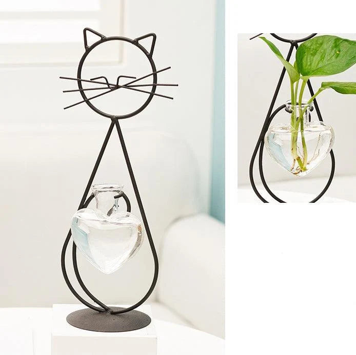 Planter | Cat-Shaped Frame & Heart Vase | For Small Plants