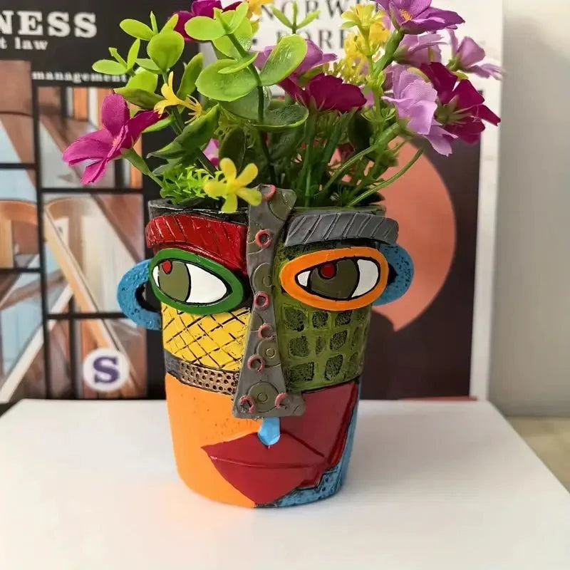 Planter | Hand-Painted Resin & Abstract Face