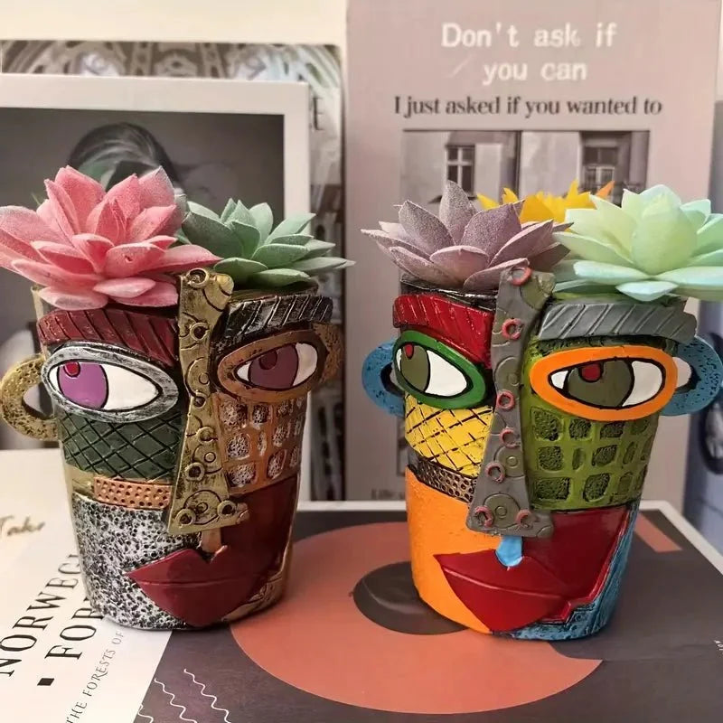 Planter | Hand-Painted Resin & Abstract Face