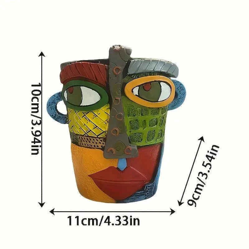 Planter | Hand-Painted Resin & Abstract Face