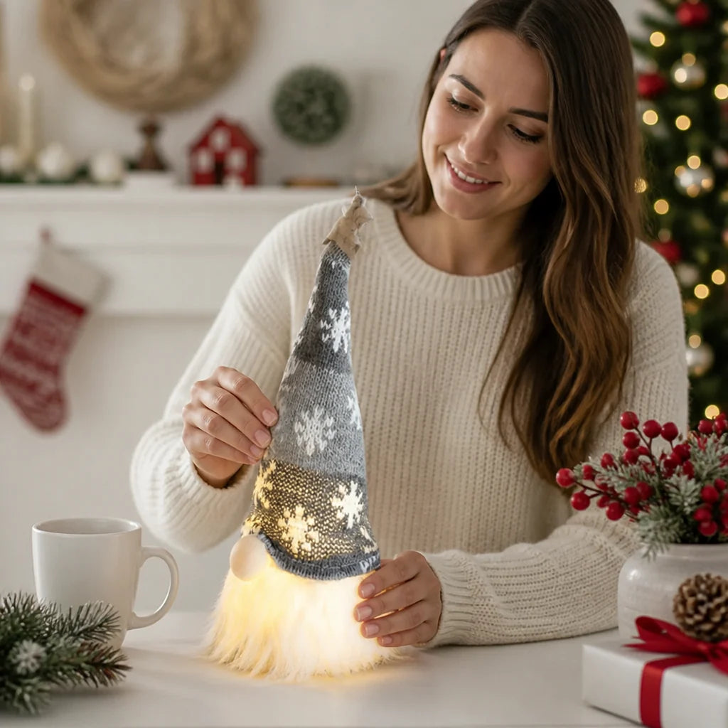 Plush Christmas Gnome | Battery-Powered LED & Soft Knit