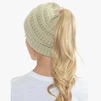 Ponytail Beanie | Soft Ribbed Knit | Built-In Hair Opening