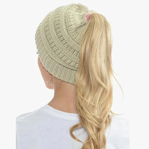 Ponytail Beanie | Soft Ribbed Knit | Built-In Hair Opening