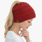 Ponytail Beanie | Soft Ribbed Knit | Built-In Hair Opening