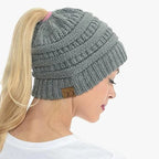 Ponytail Beanie | Soft Ribbed Knit | Built-In Hair Opening