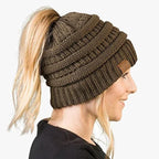 Ponytail Beanie | Soft Ribbed Knit | Built-In Hair Opening