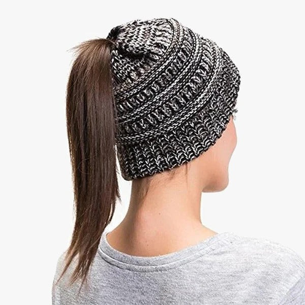 Ponytail Beanie | Soft Ribbed Knit | Built-In Hair Opening