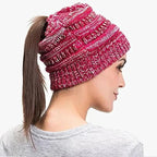 Ponytail Beanie | Soft Ribbed Knit | Built-In Hair Opening