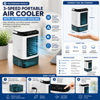 Portable Air Conditioner | Ultrasonic Cooling & 3 Speeds | Quiet Desktop Design