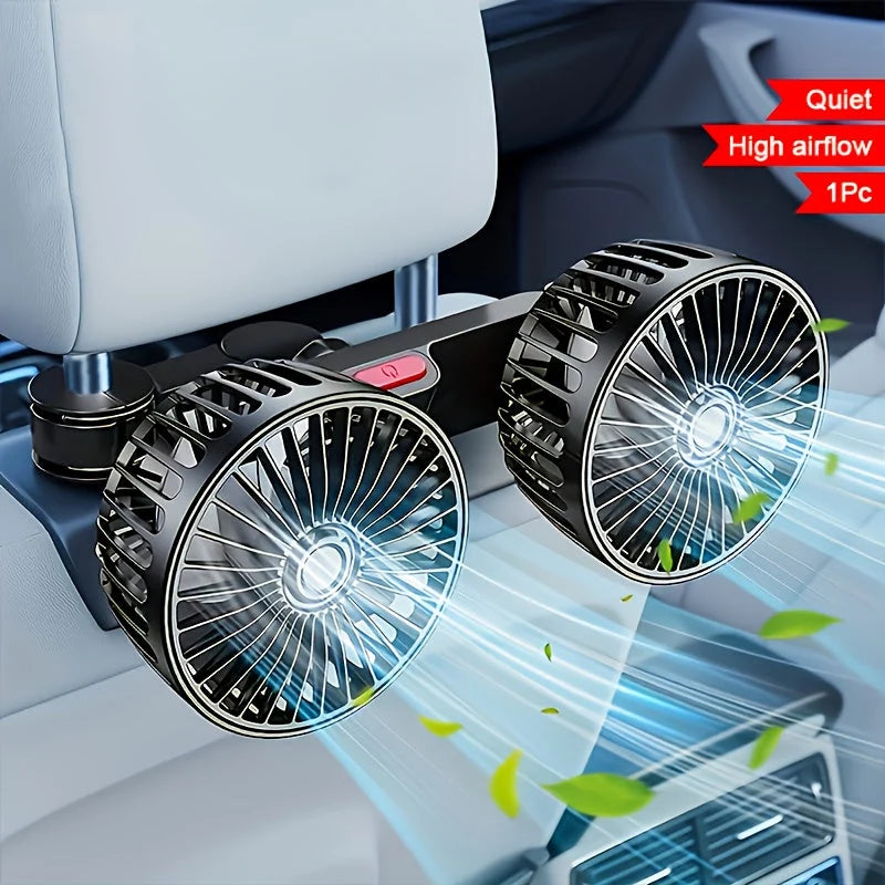 Portable Car Fan | Dual-Head & 360° Adjustable | USB-Powered