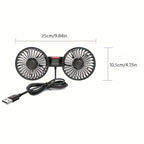 Portable Car Fan | Dual-Head & 360° Adjustable | USB-Powered