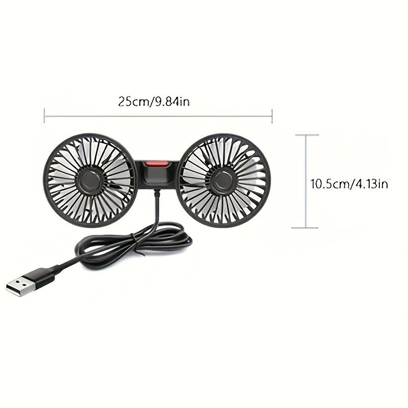 Portable Car Fan | Dual-Head & 360° Adjustable | USB-Powered