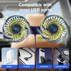 Portable Car Fan | Dual-Head & 360° Adjustable | USB-Powered