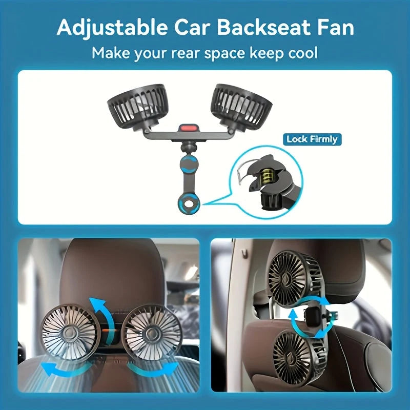 Portable Car Fan | Dual-Head & 360° Adjustable | USB-Powered