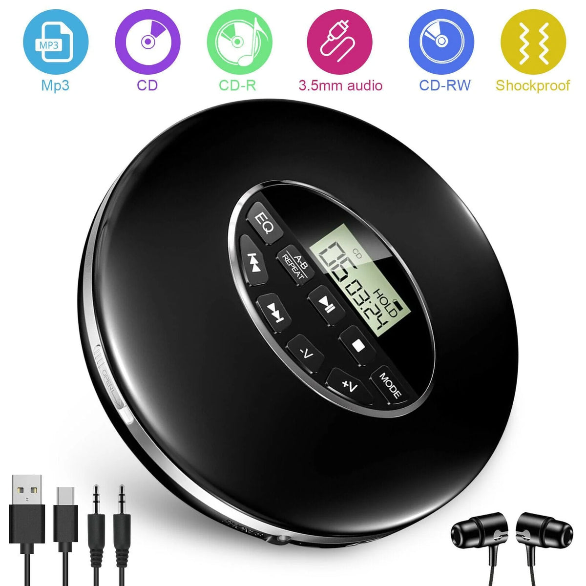 Portable CD Player | Anti-Skip & LCD Display | Battery Powered