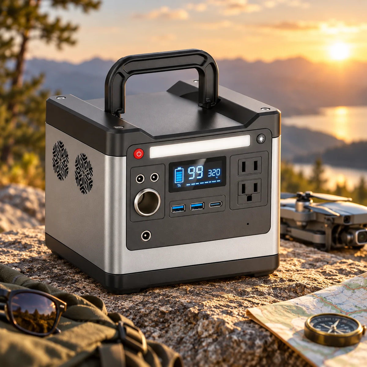 Portable Power Station | 298Wh Battery & 320W Output | Solar, Car & Wall Charging