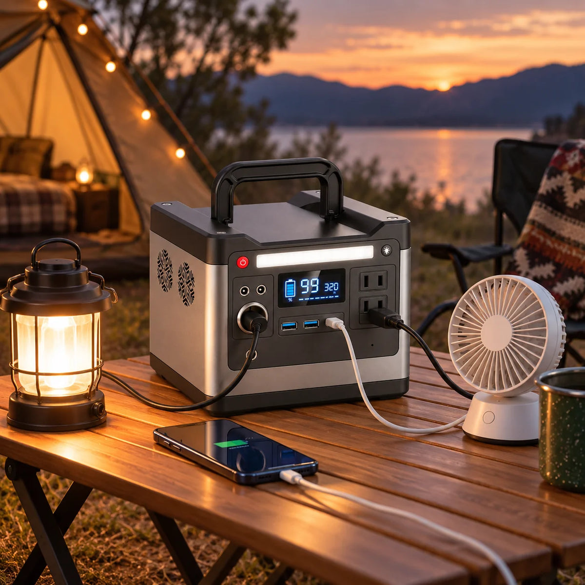 Portable Power Station | 298Wh Battery & 320W Output | Solar, Car & Wall Charging