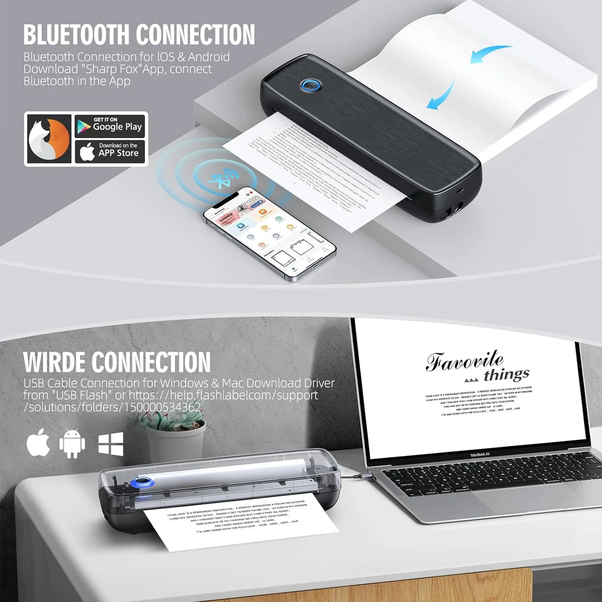 Portable Thermal Printer | Inkless Bluetooth & USB-C | 4200mAh Battery