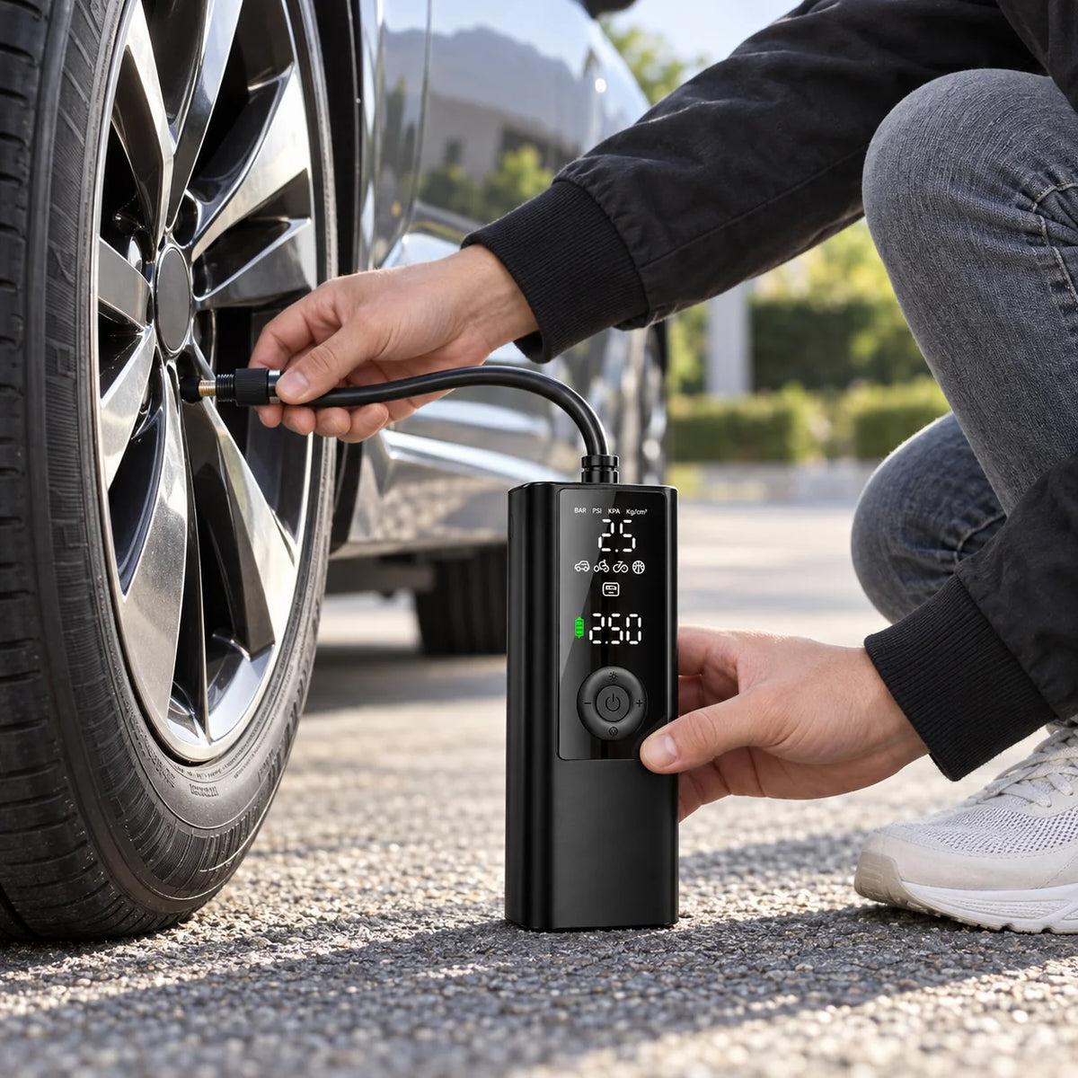 Portable Tire Inflator | Digital Display & Automatic Shut-Off | Cordless Rechargeable